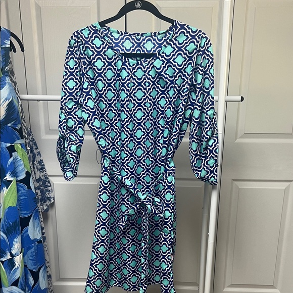 Geometric Patterned Blue Dress - Picture 1 of 1